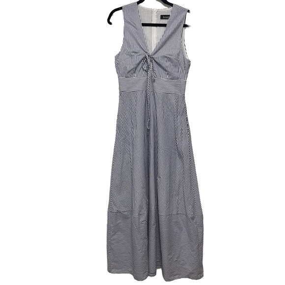 Kourt White Blue Vertical Striped Cotton Sleeveless Maxi Dress Size 4 - Picture 1 of 16